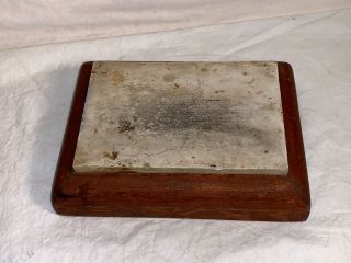 Vintage Antique ? 6 " X 4 " X 1 " Knife Sharpening Stone,  Wood Box Base 406010