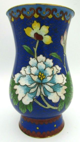 Vintage Blue Chinese Cloisonné Enamel Vase Floral Small 5 " Tall