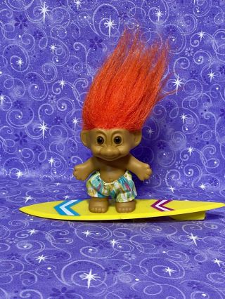 Vintage Russ Troll Surfer W Surfing Board 1990s Orange Hair Figure Doll Toy 7