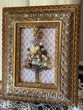 Vintage Jewelry Artwork Framed 4x6 Christmas Tree Gold Decoration Gift