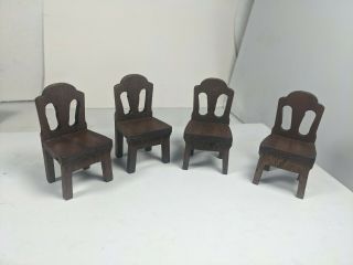 Vtg 1930s Strombecker Dollhouse Furniture Wood Dining Room Chairs