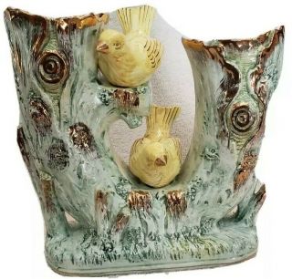Vtg Ucago Japan Double Horn Shape Vase With Yellow Birds,  Rare