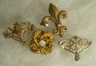 4 Antique Vintage Victorian Gold Filled Watch Pins