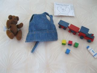 Madeline 8 " Dollhouse Accessories Rare Denim Apron Teddy Bear Train Blocks Paint