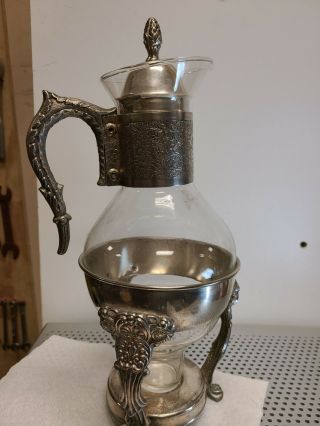 Vintage Corning Silverplate Glass Coffee Decanter Pot Tea Carafe Warmer
