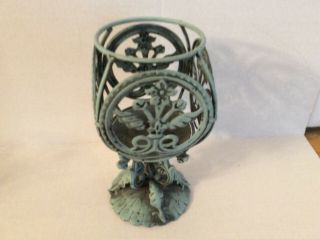 Vintage Metal Iron Stand Alone Green Candle Holder 10 " Tall