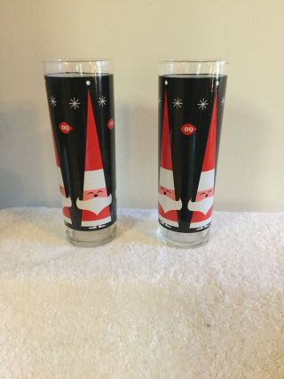 Set Of Vintage Dairy Queen Dq Holt Howard Christmas Tall Santa Glasses 7”