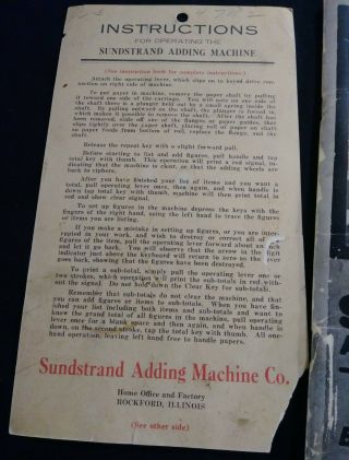 SUNDSTRAND Adding & Figuring Machine Book of General Instructions 1920 ' s 3
