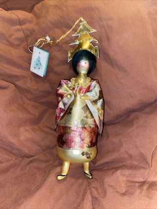 Vintage Italy De Carlini Hand Blown Glass Christmas Ornament Geisha Girl Flaw