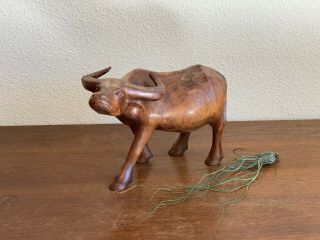 Vintage Wooden Carved Water Buffalo Sculpture Figurine 6.  5 " Tall And 9.  5 " Long