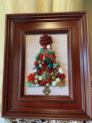 Vintage Jewelry Artwork Christmas Tree Framed 5x7 Decoration Gift Antique