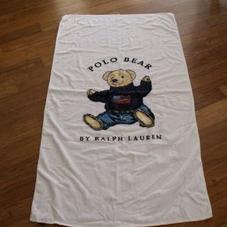 Polo Bear Ralph Lauren Beach Bath Towel Flag Sweater Logo Polo Bear 64 X 34 Vgc