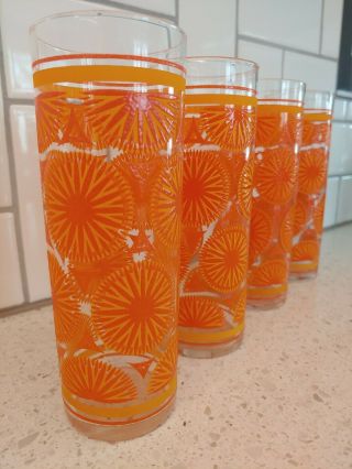 Mcm Vintage Washington Tall Drinking Glasses Textured Orange Set 4 Euc Rare
