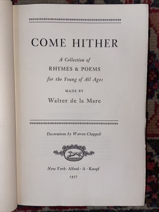 Come Hither - Poetry Anthology By Walter De La Mare Antique Vintage Poetry Book