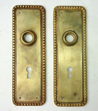 Pair Antique Vintage Victorian Heavy Solid Brass Door Plates Backplate Reclaimed
