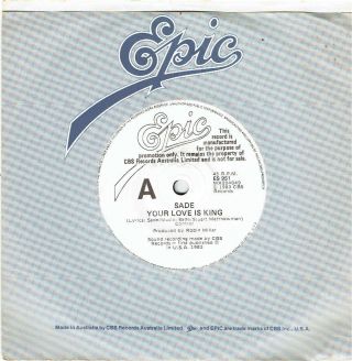 Sade - Your Love Is King - Rare 7 " 45 Promo Vinyl Record - 1983