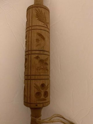 Vintage Antique Springerle 2 1/4 " Diam Wooden 16 Design 16 " Rolling Cookie Pin