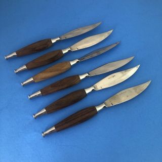 Japanese Vintage Mcm Teak And Stainless Steak Knives Gensico By Hull Set Of 6