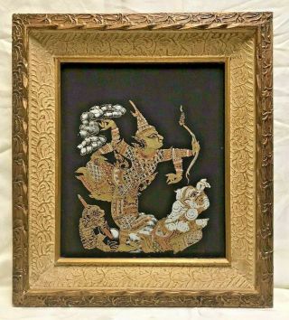 Vintage Painted Tibetan Framed Painting On Fabric Gesso Frame