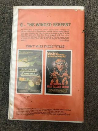 Q the Winged Serpent vhs rare cult roadshow home video sci fi horror 2