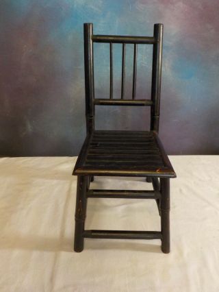 Vintage 18 " Doll Size Bamboo Wooden Chair Folkart Primitive Display