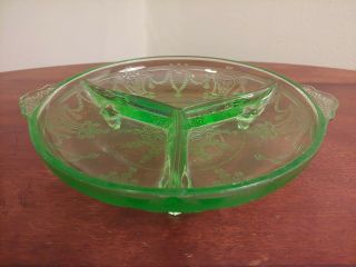 Antique Princess Green Depression Glass Divided Relish Tray/dish