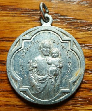 Antique Large Aluminum Religious Medal St Joseph Of Mount Royal With Baby Jesus