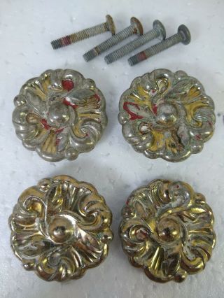 4 Vintage Drawer Pulls Knobs French Provincial Dresser Handle Salvage Brass 1960