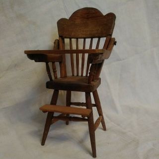 Vintage Wooden Doll Furniture Baby High Chair Tray Flips Up