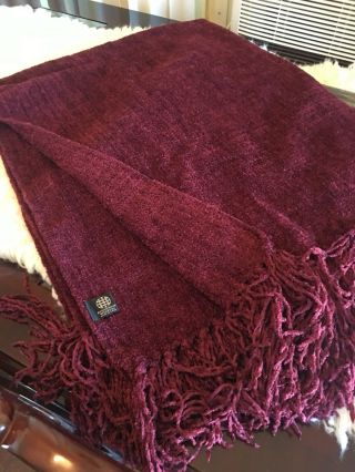 Vintage Kennebunk Weavers Wine Fringe Throw Blanket 60”x50”