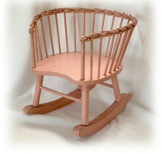 Primitive Antique Vintage Wicker Curved Doll Rocker Rocking Chair Painted Pink