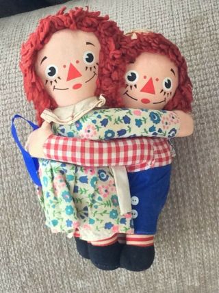 Vintage Raggedy Ann & Andy Hugging Dolls Toy By Knickerbocker