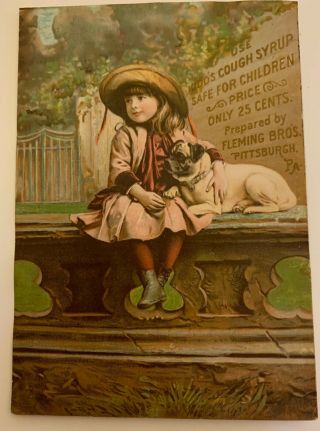 Antique Vintage Cough Syrup Trading Card Girl With Pug Ephemera 1880’s
