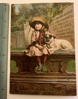 Antique Vintage Cough Syrup Trading Card Girl With Pug Ephemera 1880’s 3