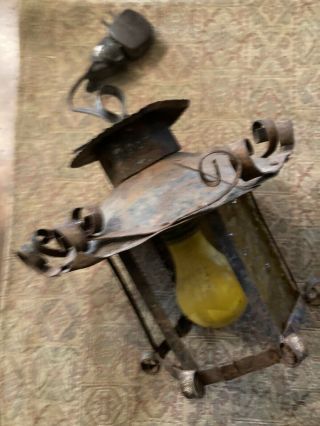 Old Rusty Vintage Hanging Metal Light Fixture Lamp W/pull Chain 9x9”