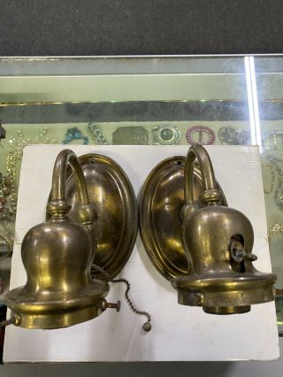 (2) Vintage Brass Hanging Wall Sconce Light Fixtures B