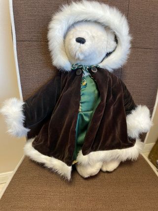 Annette Funicello Winterbeary White Teddy Bear In Green Satin Dress /velvet Robe