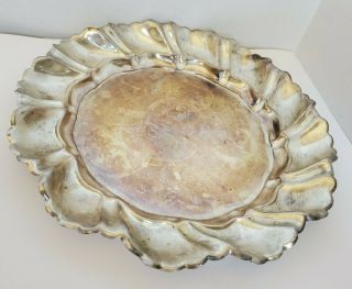 Vintage Silver Plate Serving Tray Scalloped Ruffled Rim Platter/ Plate 10.  5 "