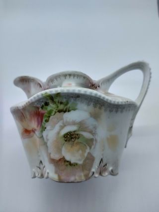 Antique Rs Prussia Creamer Pitcher Hand Painted Roses Gold White Porcelain
