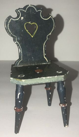 Vintage Dollhouse Miniature Wood Blue Painted Chair 5.  5” Shadowbox Christmas Diy