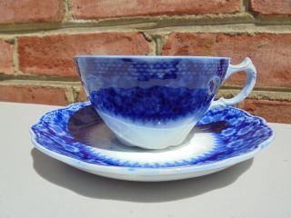 Old Antique W H Grindley Grace Flow Blue Cup & Saucer Set 1