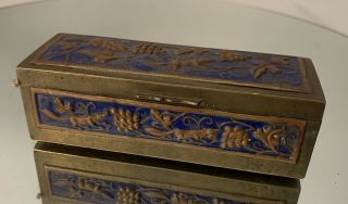 Vintage Chinese Brass And Enamel Stamp Box 4 3/8” Long