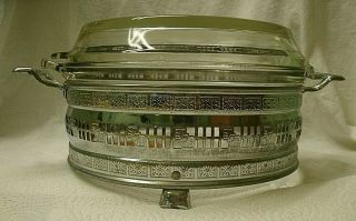 Vintage Pyrex Ovenware Bowl With Lid & Silver Metal Serving Casserole Bakeware