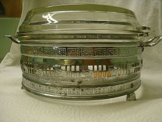 vintage Pyrex Ovenware Bowl with Lid & Silver Metal Serving casserole bakeware 2