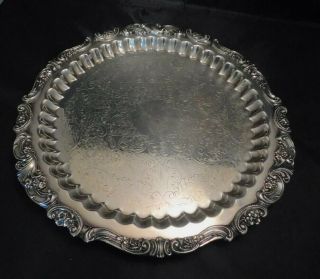 Wallace Baroque Vintage Silver Plated Footed Round Serving Tray Platter 250