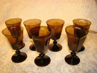 Vtg Mcm Lenox Wine Glasses Antique Brown Paneled Wafer Stems Hand Blown