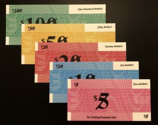 Rare Set Of 5 X Training Notes For The Polymer Series $5 To $100 Unc