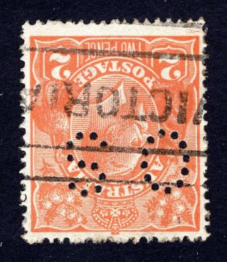 Rare Australia Kgv 2d Orange Stamp Punctured Os And Inverted Wmk - Cv $100