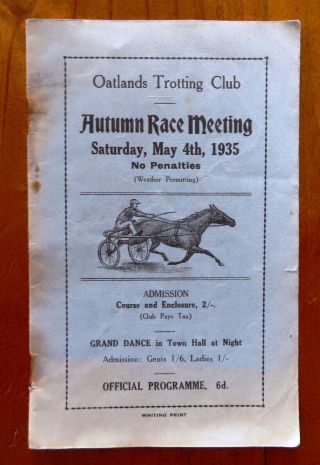 1935 Oatlands Trotting Club Race Book (autumn Meeting).  Very Rare