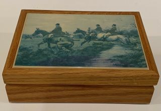 Kimberly Enterprises Graphic Art Tile Wood Trinket Vintage Box Men On Horses